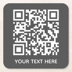 Add your own QR Code text Scan Minimal Simple Square Paper Coaster