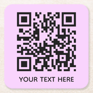 Add your own QR Code text Scan Minimal Simple Square Paper Coaster