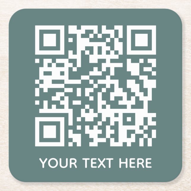 Add your own QR Code text Scan Minimal Simple  Square Paper Coaster (Front)