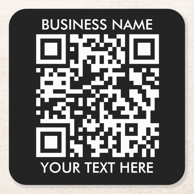 Add your own QR Code text Scan Minimal Simple Square Paper Coaster (Front)