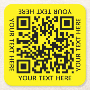 Add your own QR Code text Scan Minimal Simple Square Paper Coaster
