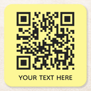 Add your own QR Code text Scan Minimal Simple Square Paper Coaster