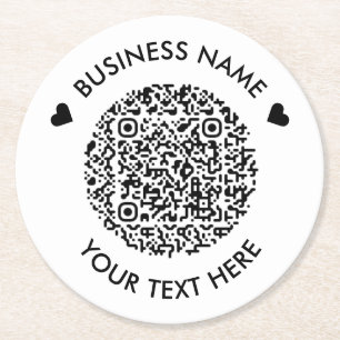 Add your own round QR Code Scan Minimal Simple Round Paper Coaster
