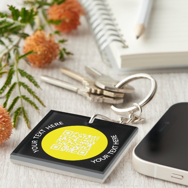 Add your own round QR Code text Scan Minimal  Keychain (Front Right)