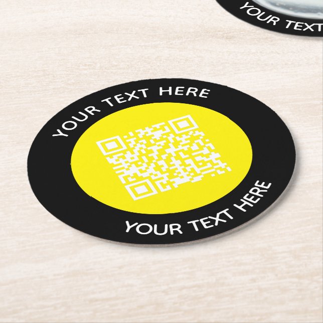 Add your own round QR Code text Scan Minimal  Round Paper Coaster (Angled)