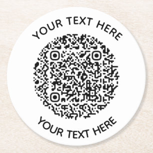 Add your own round QR Code text Scan Minimal Round Paper Coaster
