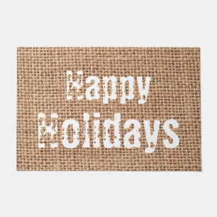 Add your own text and photo Happy holidays burlap  Doormat