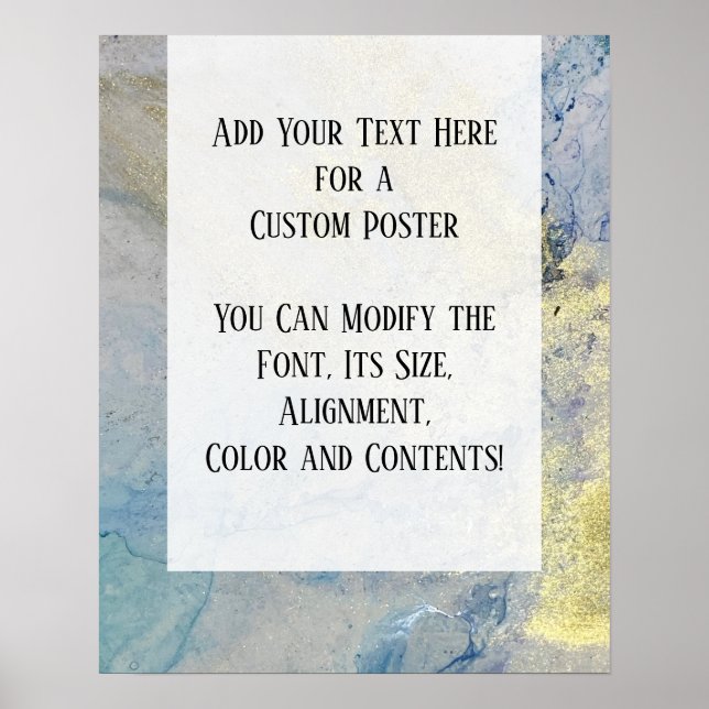 Add Your Own Text Blue & Gold Abstract Alcohol Ink Poster (Front)