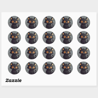 Add Your Own Text Cute Black Cat Round Sticker