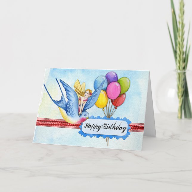 Add Your Own Text: Fairy and Bird Card (Front)