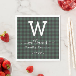 Add Your Own Text Green Buffalo Plaid Monogrammed Napkin