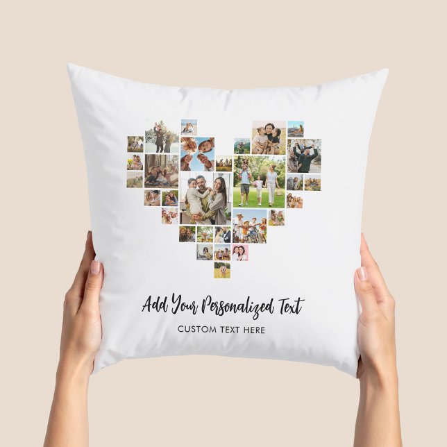 Add Your Own Text Heart Shaped Photo Collage Throw Pillow (Creator Uploaded)