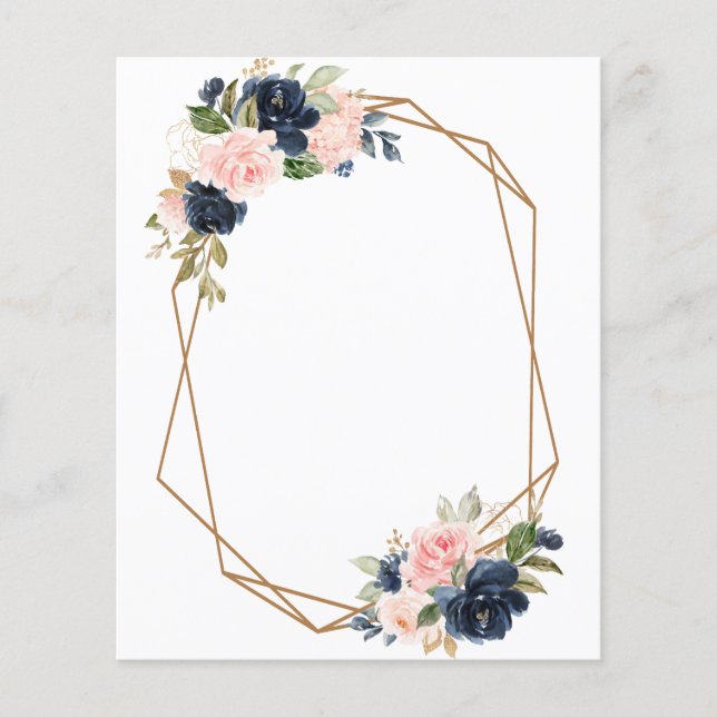 add your own text navy blue floral wedding (Front)