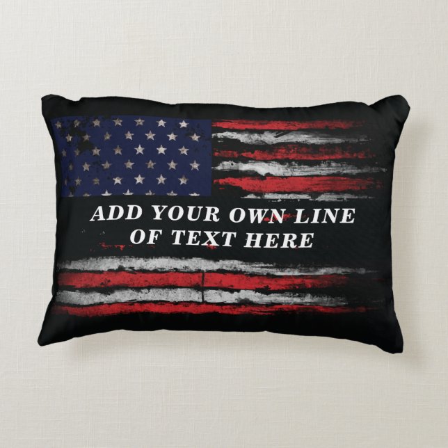 Add your own text on grunge American flag Accent Pillow (Back)