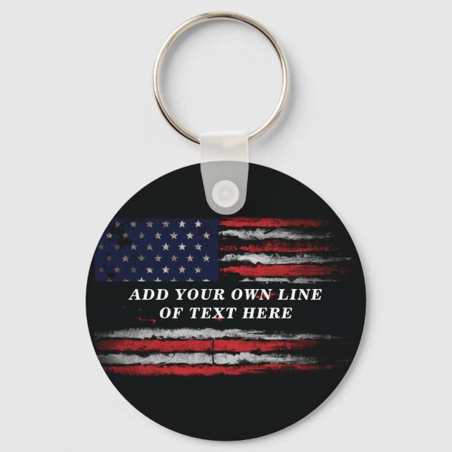Add your own text on grunge American flag Keychain (Front)