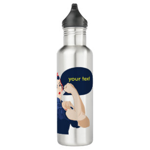 Add your own text to rosie riveter 710 ml water bottle