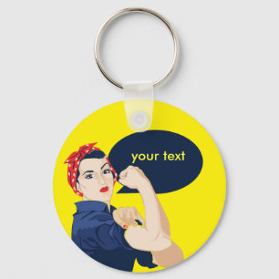 Add your own text to rosie riveter keychain