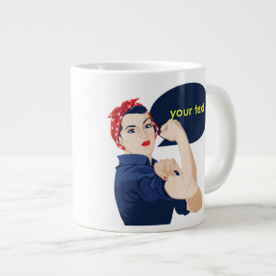 Add your own text to rosie riveter large coffee mug