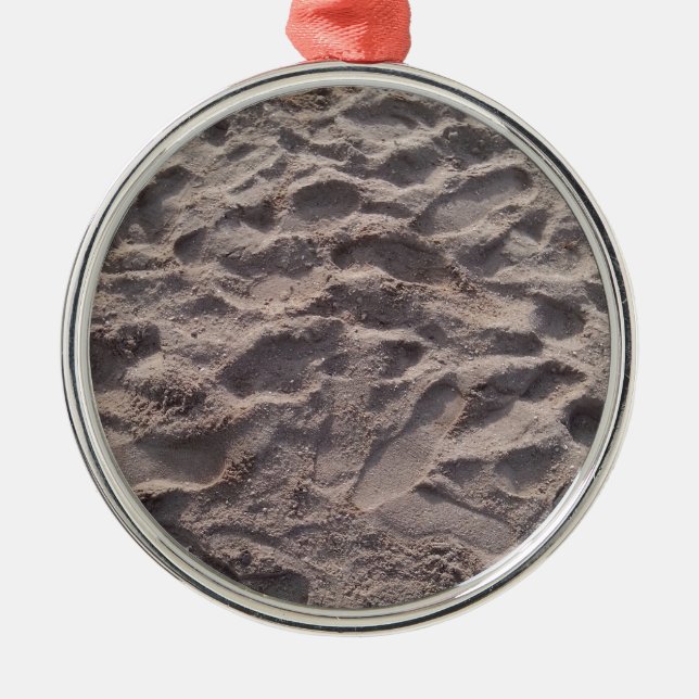 Add your own text, writing in sand, sunny beach metal ornament (Front)