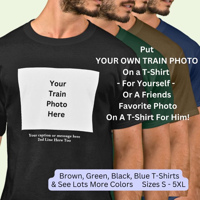 Add Your Own Train Photo & Caption on Dark  T-Shirt (Creator Uploaded)
