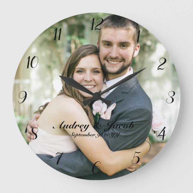 Add Your Own Wedding Photo Custom Round Clock (Front)