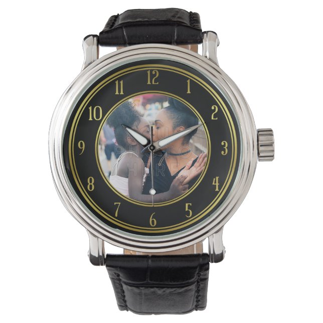 Add Your Personalized Photo | Gold Black Elegant Watch (Front)