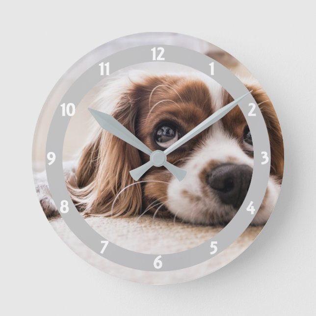 Add Your Pet Photo  Personalized Round Clock (Front)