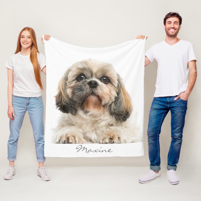 Add Your Pet Portrait Shih Tzu Dog Personalized Fleece Blanket (In Situ)