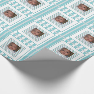 Add Your Photo Blue White Striped Wrapping Paper
