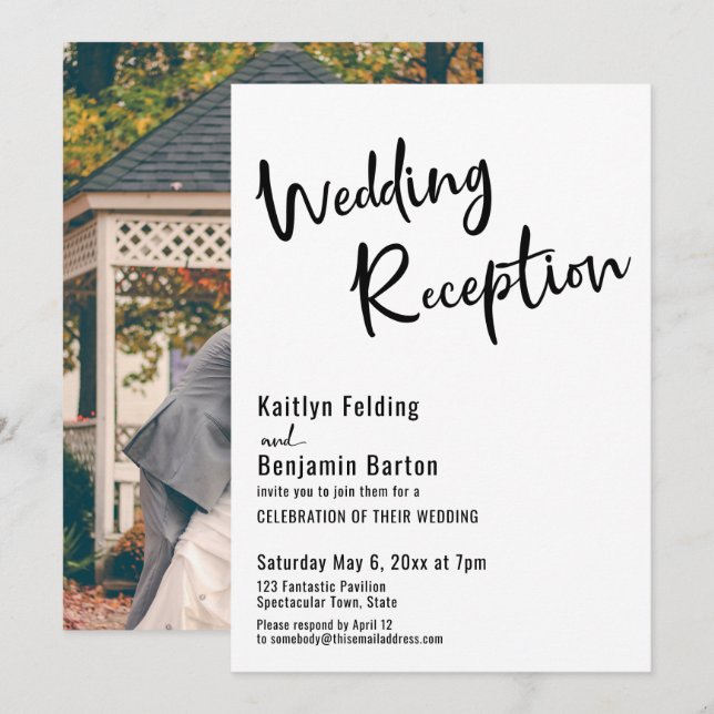 Add Your Photo, Bold Typography Wedding Reception Invitation (Front/Back)