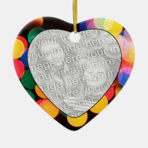 Add Your Photo Coloured Christmas Lights Heart Ceramic Ornament