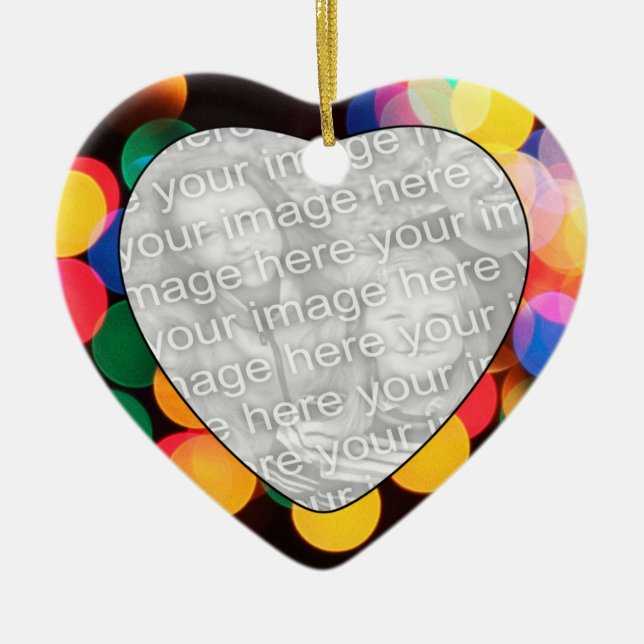 Add Your Photo Coloured Christmas Lights Heart Ceramic Ornament (Front)