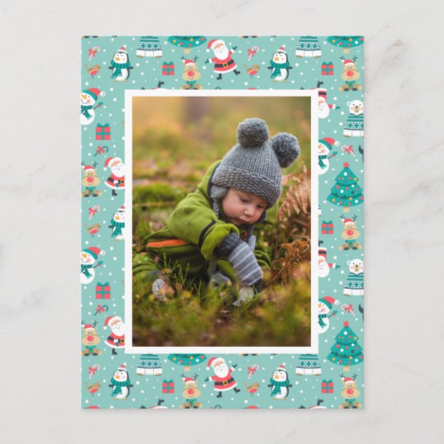 Add Your Photo | Cute Christmas Pattern Postcard (Front)