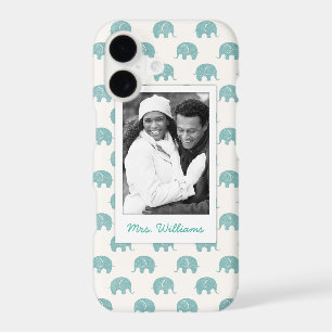 Add Your Photo Cute Teal Elephant Pattern