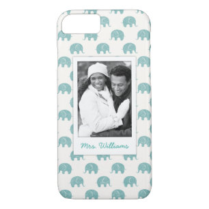 Add Your Photo   Cute Teal  Elephant Pattern iPhone 8/7 Case