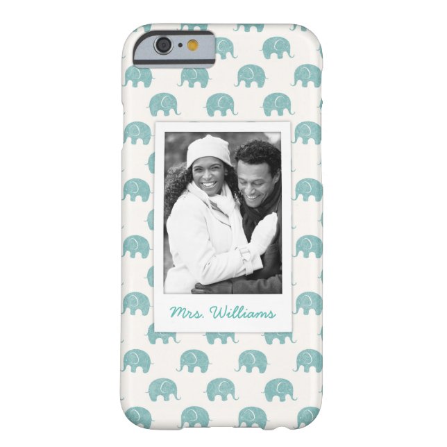 Add Your Photo | Cute Teal  Elephant Pattern Case-Mate iPhone Case (Back)