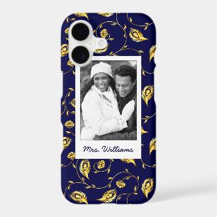 Add Your Photo Dark Blue Peacock Pattern