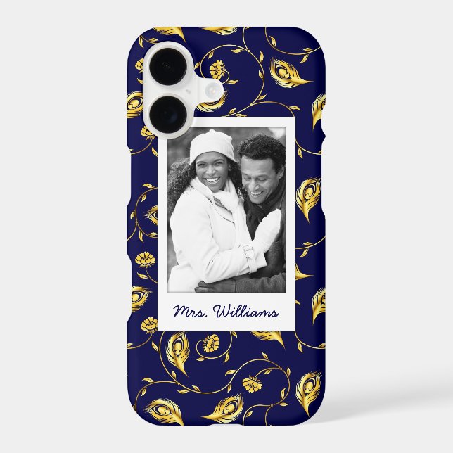 Add Your Photo | Dark Blue Peacock Pattern (Back)