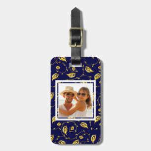 Add Your Photo   Dark Blue Peacock Pattern Luggage Tag
