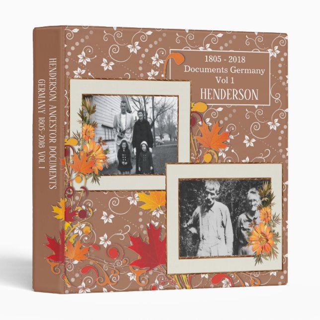 Add Your Photo Floral Family Tree Genealogy Album Binder (Front/Spine)