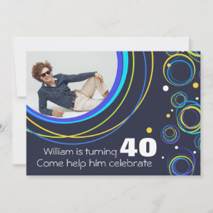 Add your photo funky 40th birthday invite navy