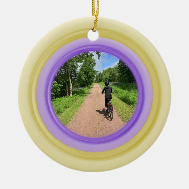 Add Your Photo Gold and Purple Ceramic Ornament (Front)