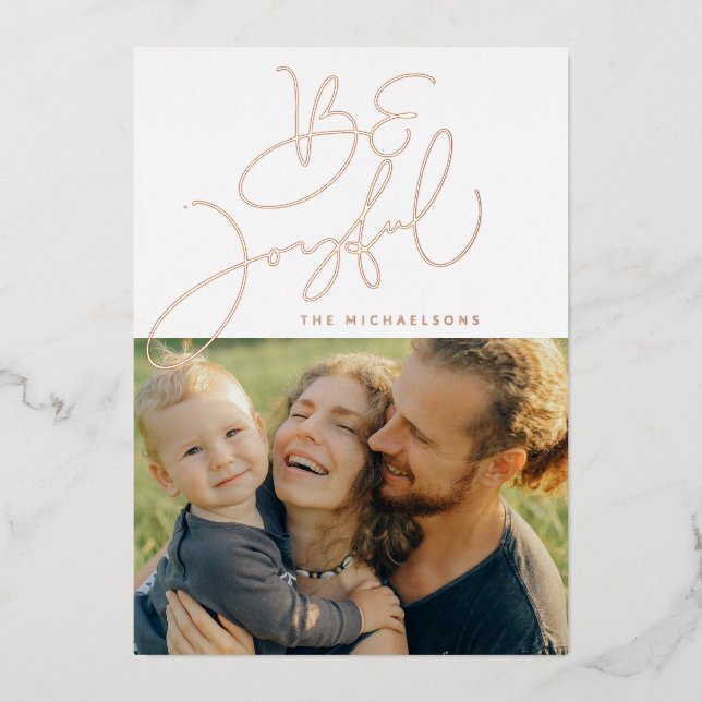 ADD YOUR PHOTO | Merry Christmas Be Joyful Foil Holiday Card (Front)