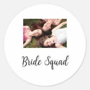 Add your photo name bridesmaid squad bride party  classic round sticker