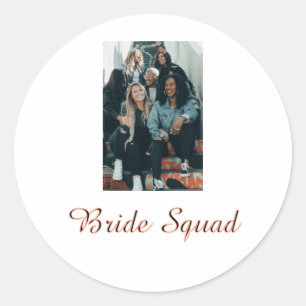 Add your photo name bridesmaid squad bride party  classic round sticker