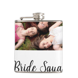 Add your photo name bridesmaid squad bride party  hip flask
