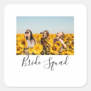 Add your photo name bridesmaid squad bride party square sticker