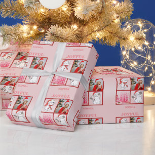 Add Your Photo On Cute Santa Cat Pink Background Wrapping Paper