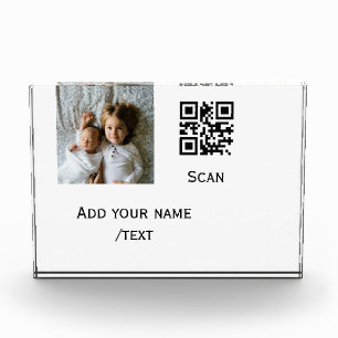 Add your photo q r barcode name text details simpl