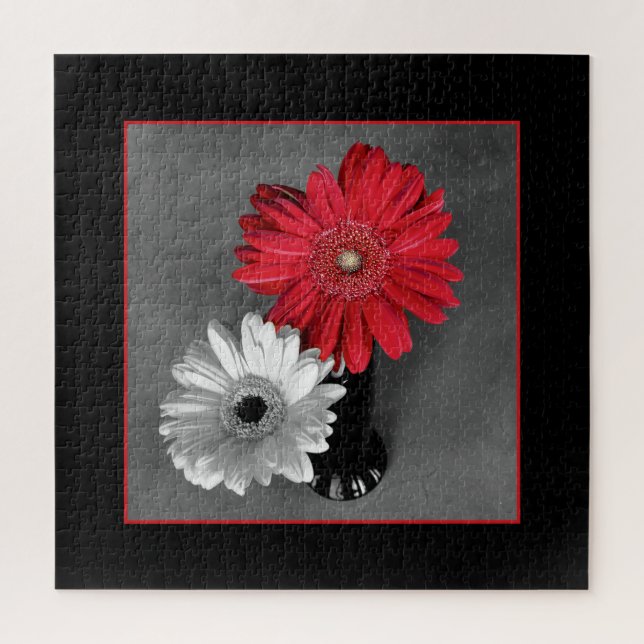 Add Your Photo Red Colour Splash Gerber Daisies Jigsaw Puzzle (Vertical)